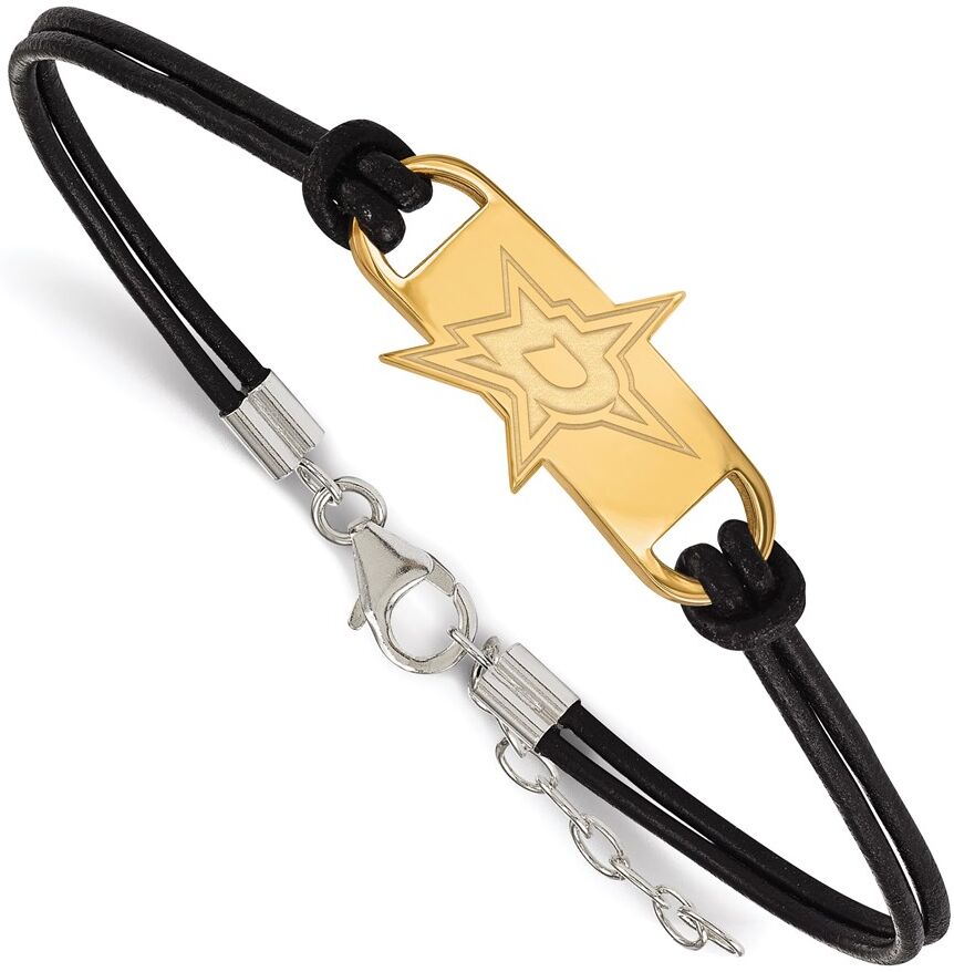 LogoArt SS 14k Yellow Gold Plated & Leather NHL Dallas Stars Adj. Bracelet