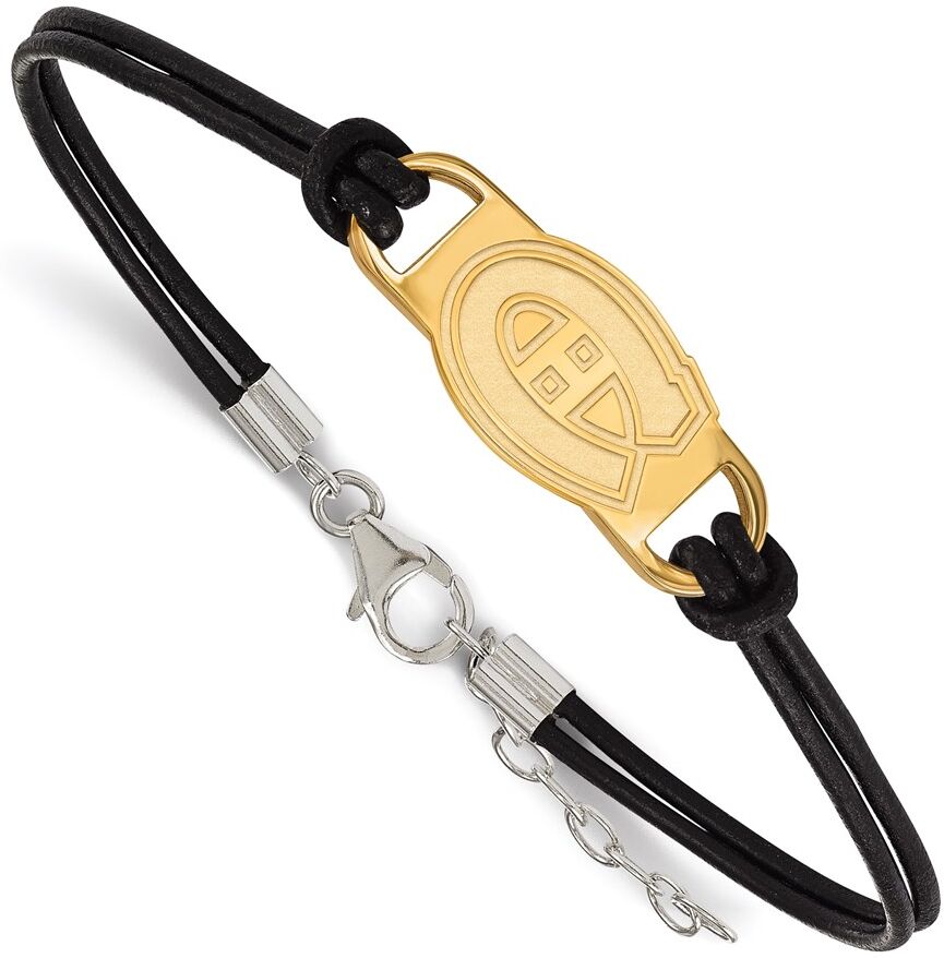 LogoArt SS 14k Yellow Gold Plated & Leather NHL Canadiens Adj. Bracelet