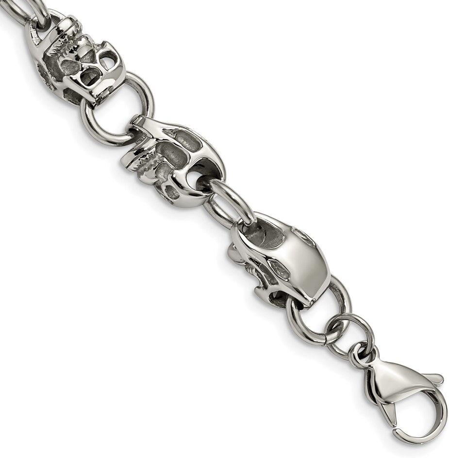 The Black Bow Men's Stainless Steel Skull Bracelet, 8.75 Inch