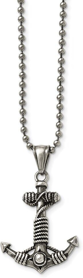 The Black Bow Antiqued Anchor Necklace in Stainless Steel, 24 Inch