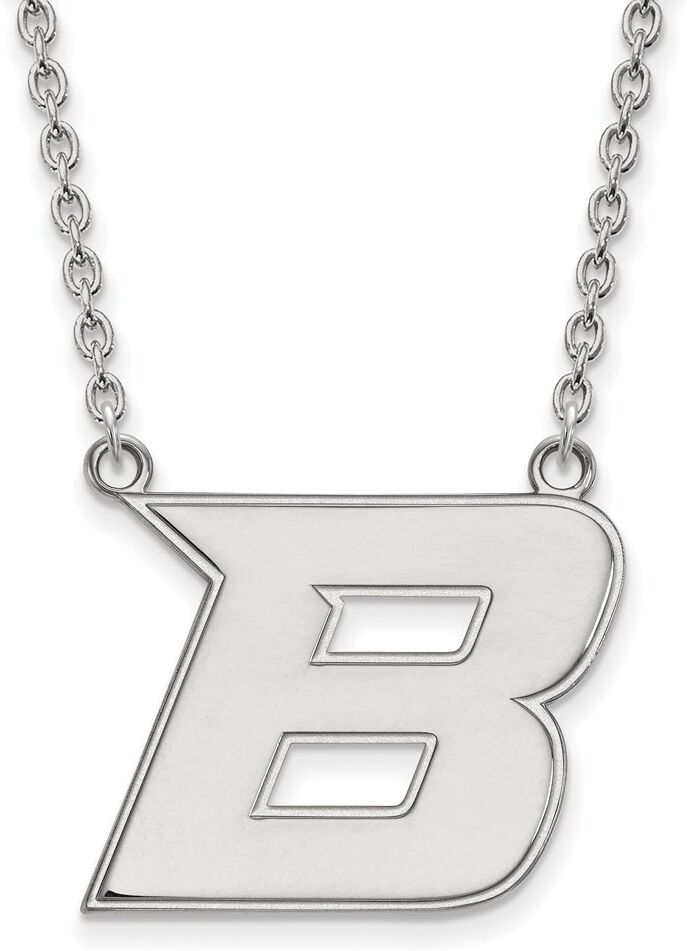 LogoArt 14k White Gold Boise State Large Initial B Pendant Necklace, 18 Inch