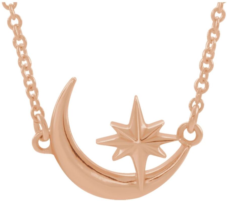 The Black Bow 14K Rose Gold Crescent Moon & Star Adjustable Necklace, 16-18 Inch