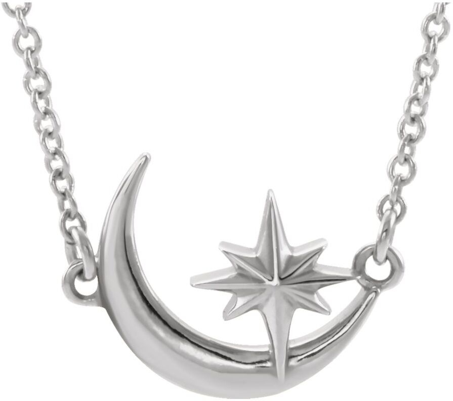 The Black Bow 14K White Gold Crescent Moon & Star Adjustable Necklace, 16-18 Inch