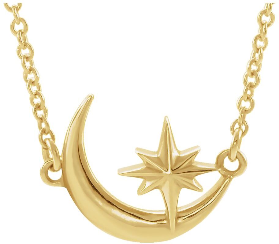 The Black Bow 14K Yellow Gold Crescent Moon & Star Adjustable Necklace, 16-18 Inch