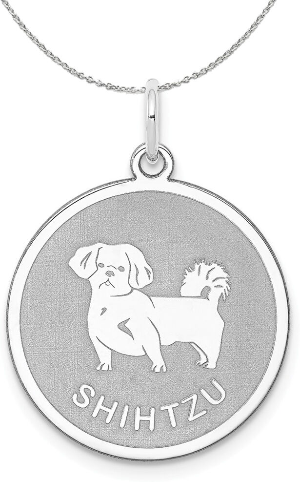 The Black Bow Sterling Silver Laser Etched Shih Tzu Dog 19mm Necklace - 20 Inch