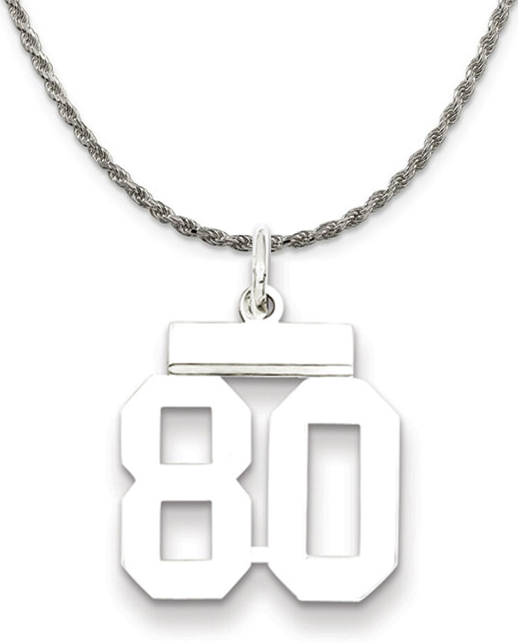 The Black Bow Sterling Silver Athletic Lg Polished Number 80 Necklace - 24 Inch