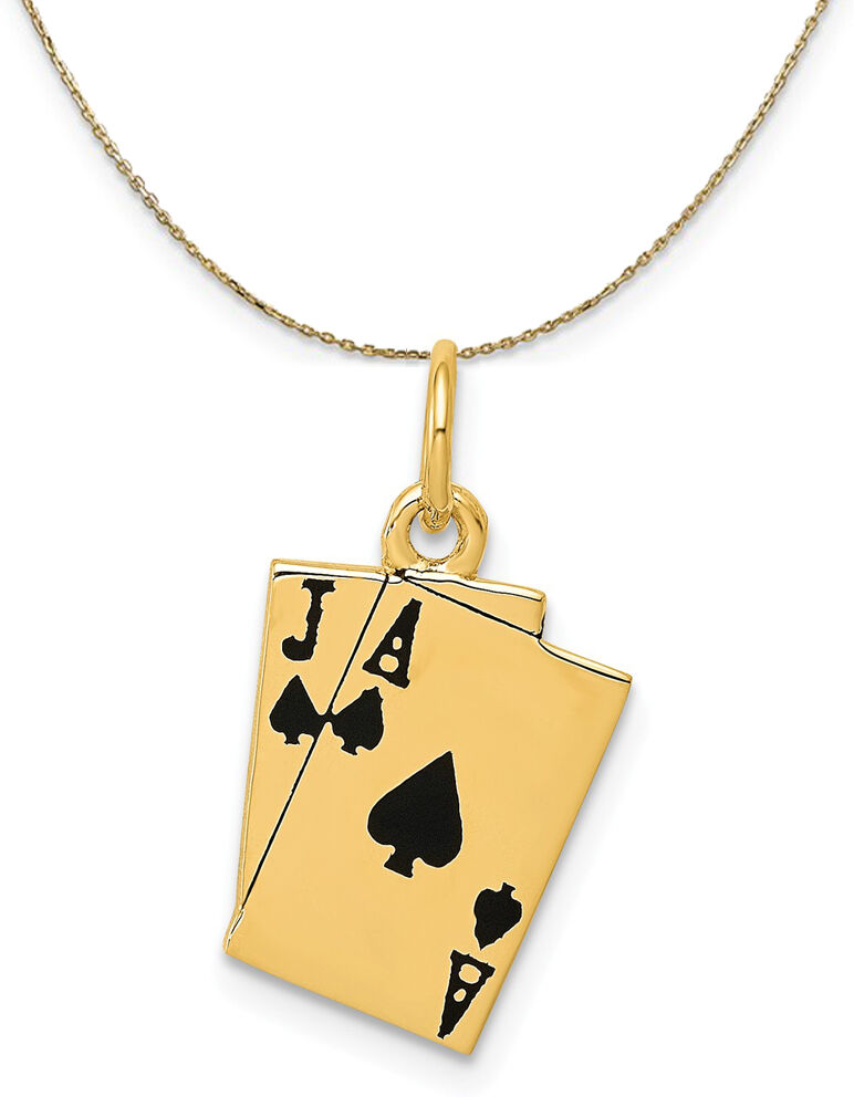 The Black Bow 14k Yellow Gold Enameled Blackjack Playing Cards Necklace - 16 Inch