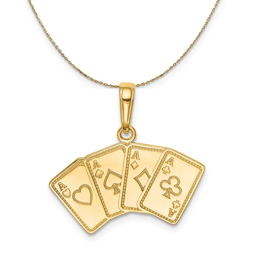 The Black Bow 14k Yellow Gold Four of a Kind Aces Playing Cards Necklace - 30 Inch