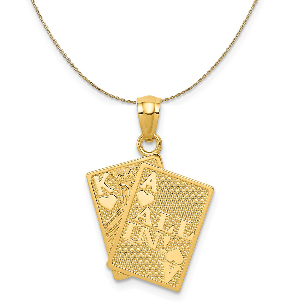 The Black Bow 14k Yellow Gold All In! King and Ace Playing Cards Necklace - 16 Inch