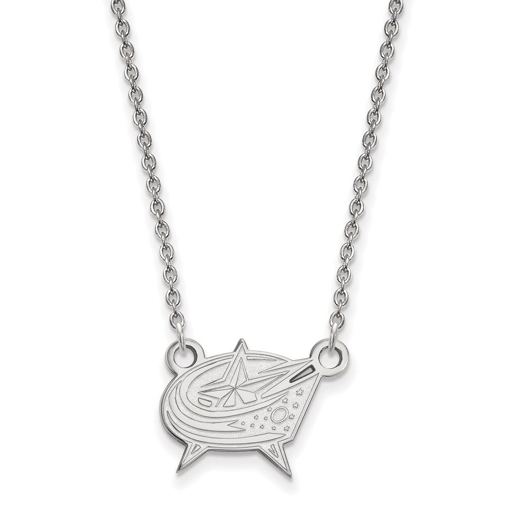 LogoArt 10k White Gold NHL Columbus Blue Jackets Small Necklace, 18 Inch