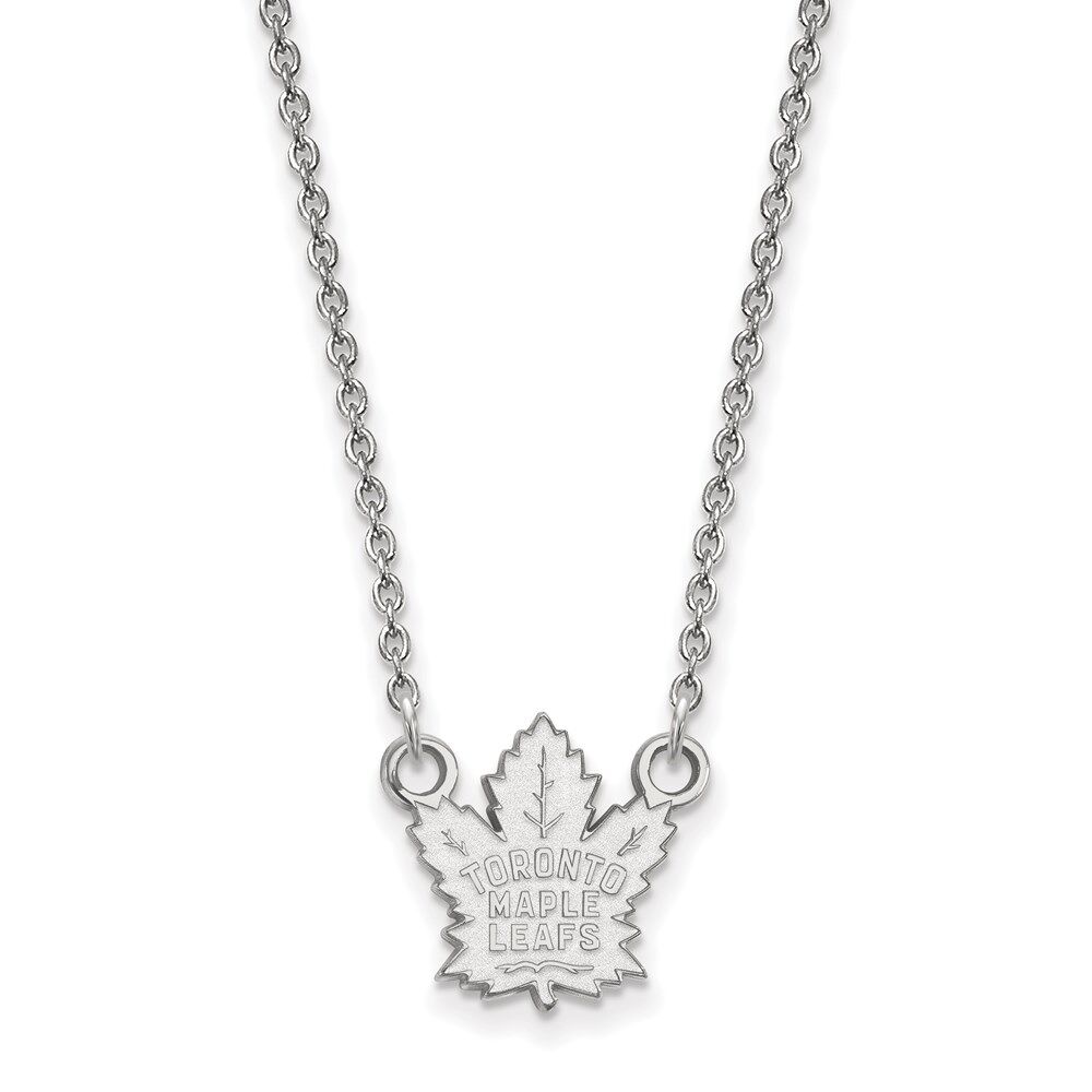 LogoArt 10k White Gold NHL Toronto Maple Leafs Small Necklace, 18 Inch
