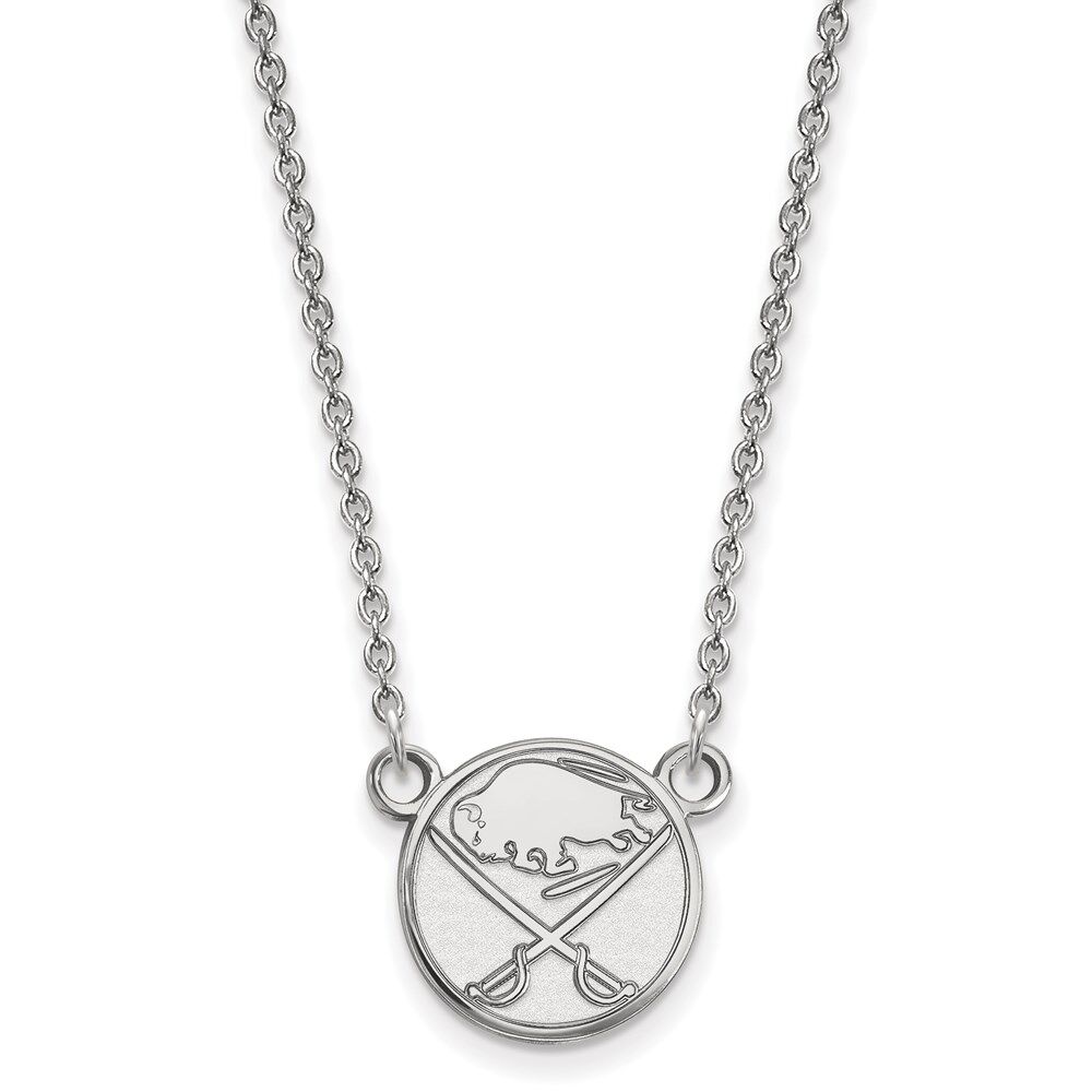 LogoArt 10k White Gold NHL Buffalo Sabres Small Necklace, 18 Inch