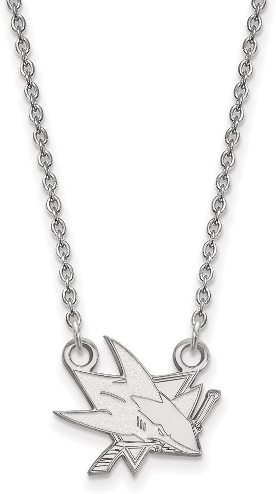 LogoArt 10k White Gold NHL San Jose Sharks Small Necklace, 18 Inch