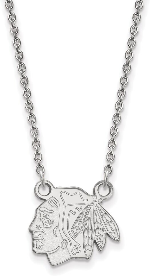 LogoArt 10k White Gold NHL Chicago Blackhawks Small Necklace, 18 Inch