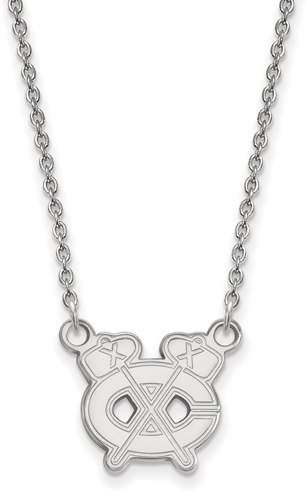 LogoArt 10k White Gold NHL Chicago Blackhawks SM Necklace, 18 Inch