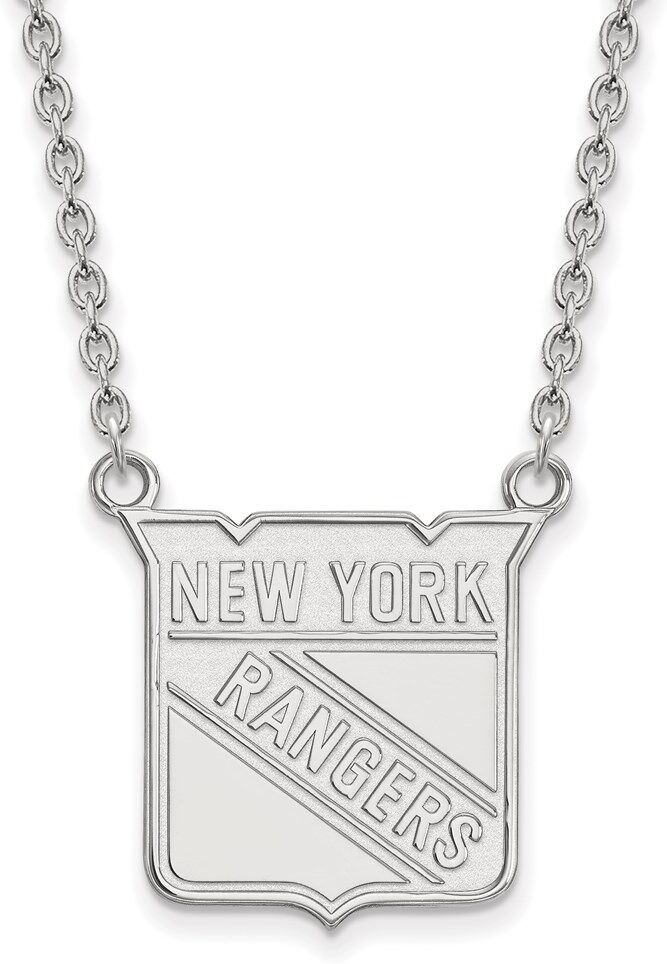 LogoArt 10k White Gold NHL New York Rangers Large Necklace, 18 Inch