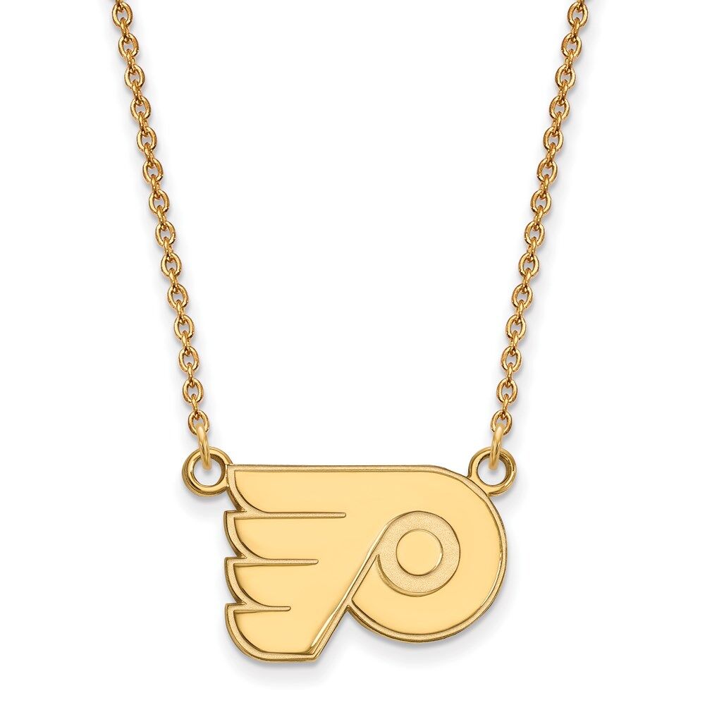 LogoArt 10k Yellow Gold NHL Philadelphia Flyers Small Necklace, 18 Inch