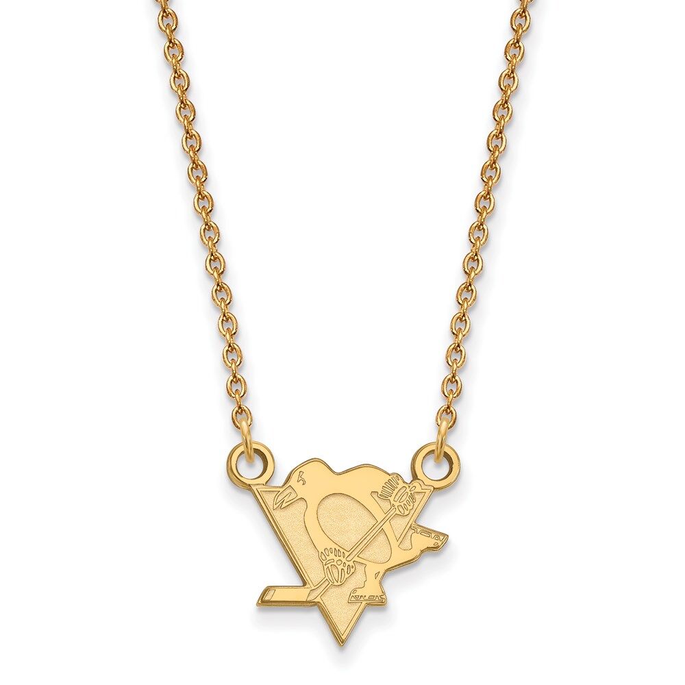 LogoArt 10k Yellow Gold NHL Pittsburgh Penguins Small Necklace, 18 Inch