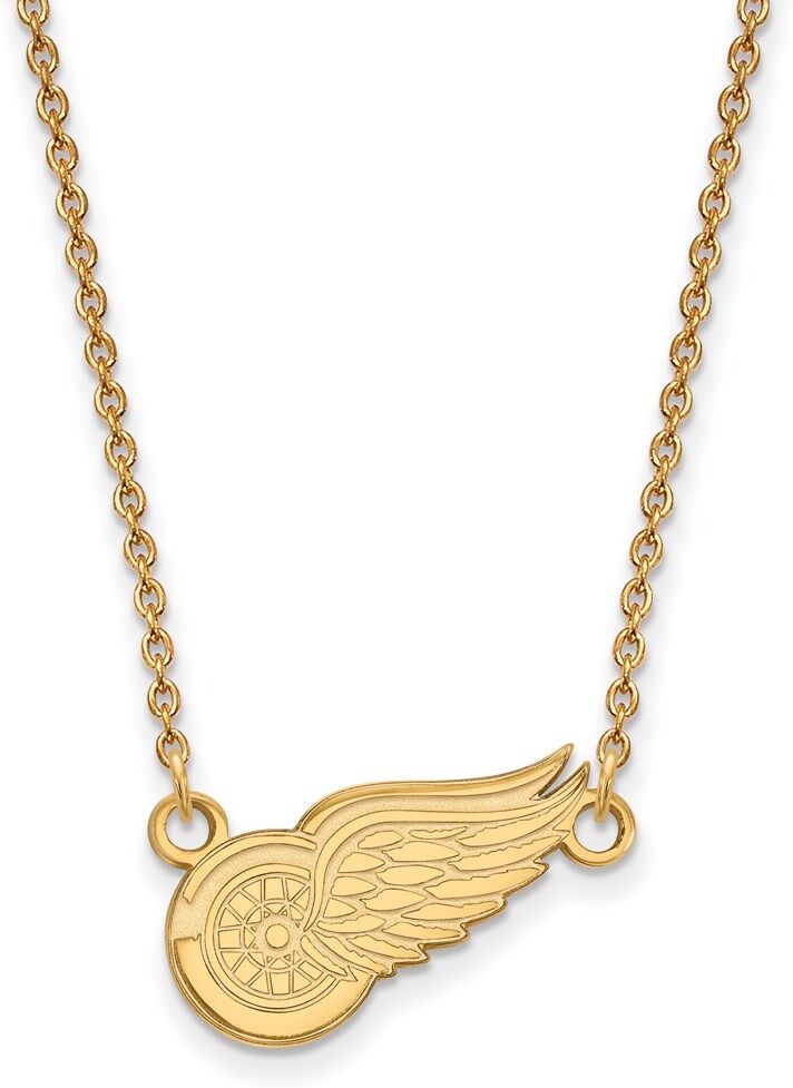 LogoArt 10k Yellow Gold NHL Detroit Red Wings Small Necklace, 18 Inch