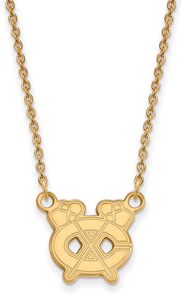 LogoArt 10k Yellow Gold NHL Chicago Blackhawks SM Necklace, 18 Inch