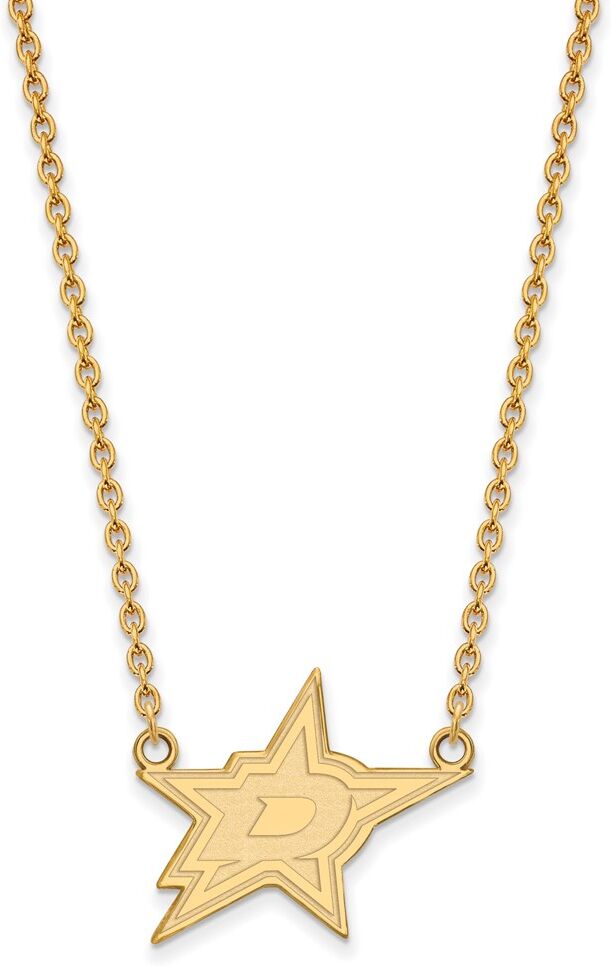 LogoArt 10k Yellow Gold NHL Dallas Stars Large Necklace, 18 Inch