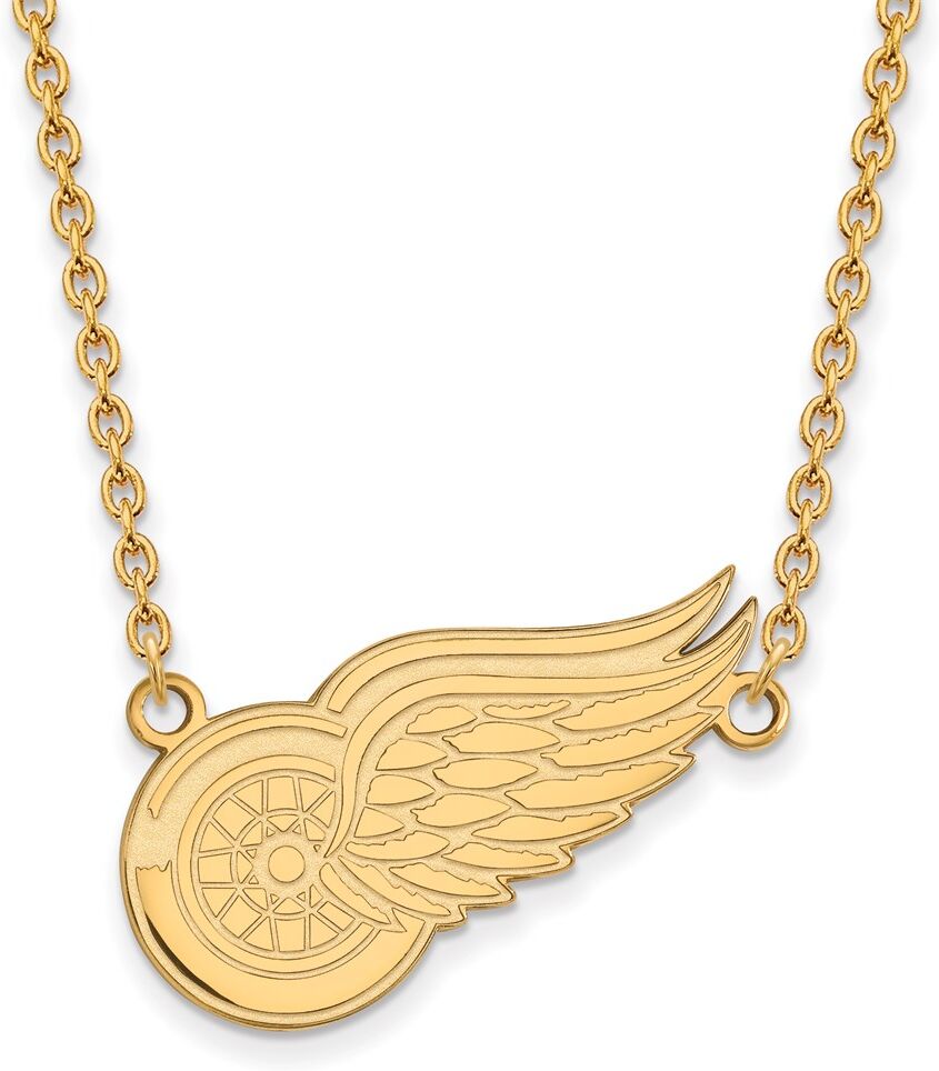 LogoArt 10k Yellow Gold NHL Detroit Red Wings Large Necklace, 18 Inch