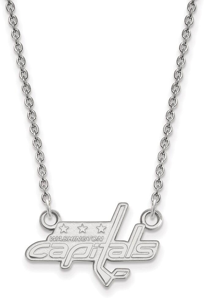 LogoArt 14k White Gold NHL Washington Capitals Small Necklace, 18 Inch