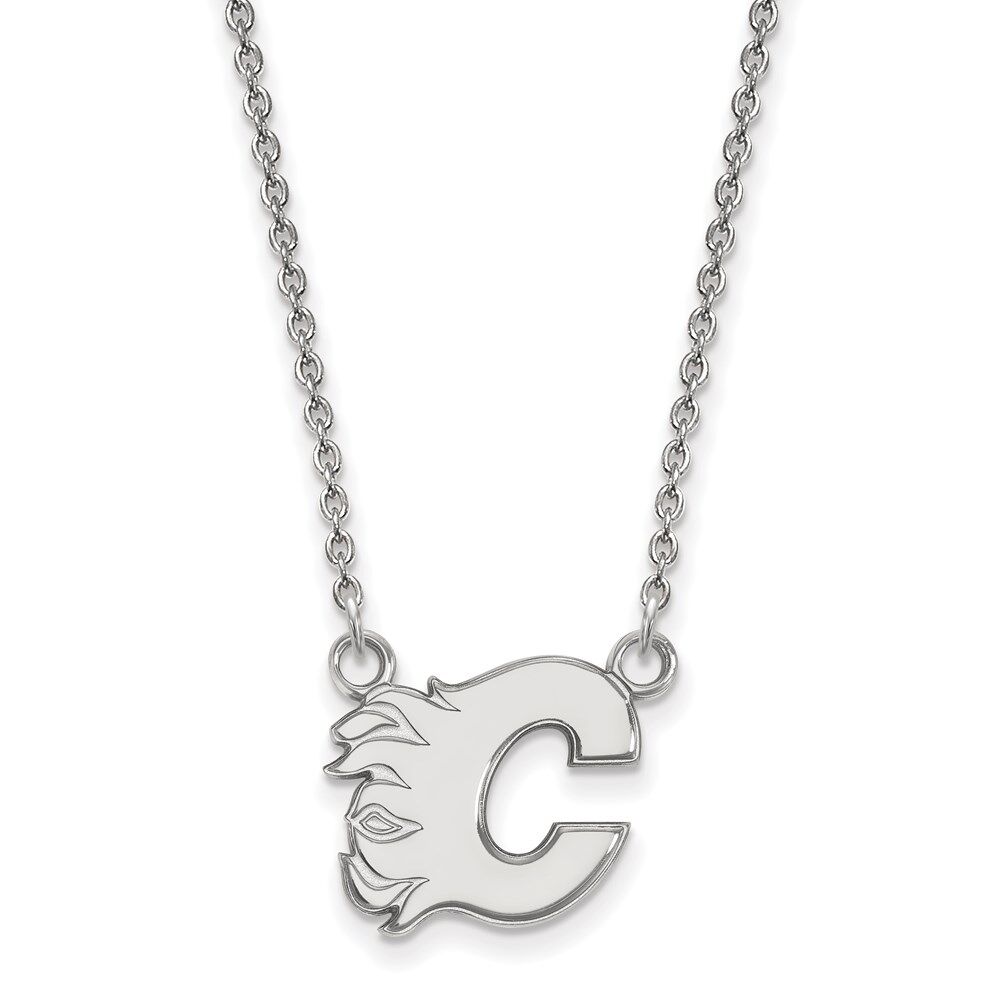 LogoArt 14k White Gold NHL Calgary Flames Small Necklace, 18 Inch