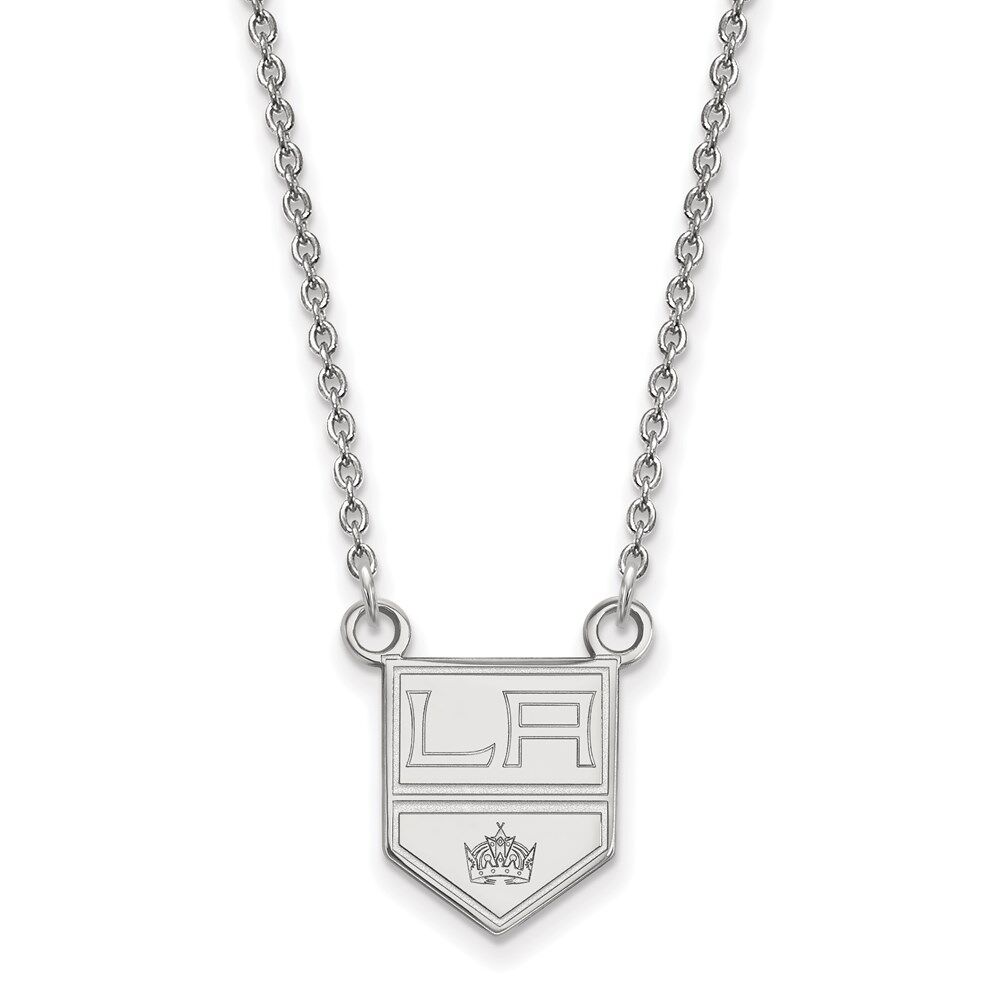 LogoArt 14k White Gold NHL Los Angeles Kings Small Necklace, 18 Inch