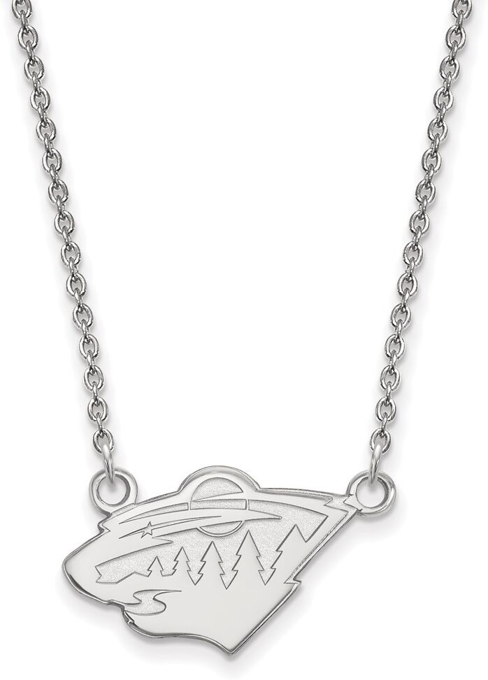 LogoArt 14k White Gold NHL Minnesota Wild Small Necklace, 18 Inch