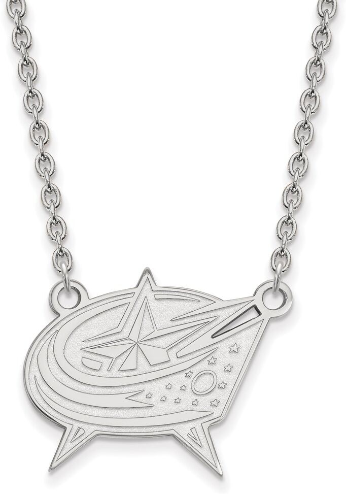 LogoArt 14k White Gold NHL Columbus Blue Jackets Large Necklace, 18 Inch