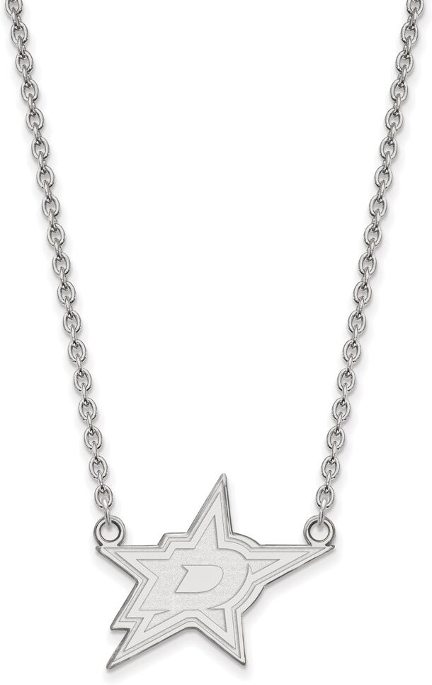 LogoArt 14k White Gold NHL Dallas Stars Large Necklace, 18 Inch