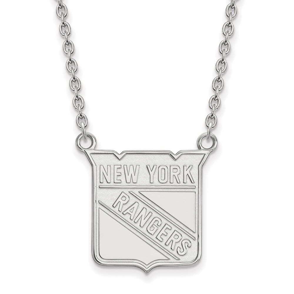 LogoArt 14k White Gold NHL New York Rangers Large Necklace, 18 Inch