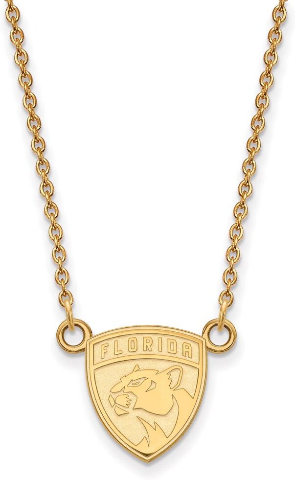 LogoArt 14k Yellow Gold NHL Florida Panthers Small Necklace, 18 Inch