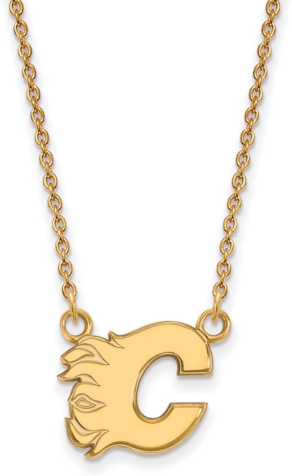 LogoArt 14k Yellow Gold NHL Calgary Flames Small Necklace, 18 Inch