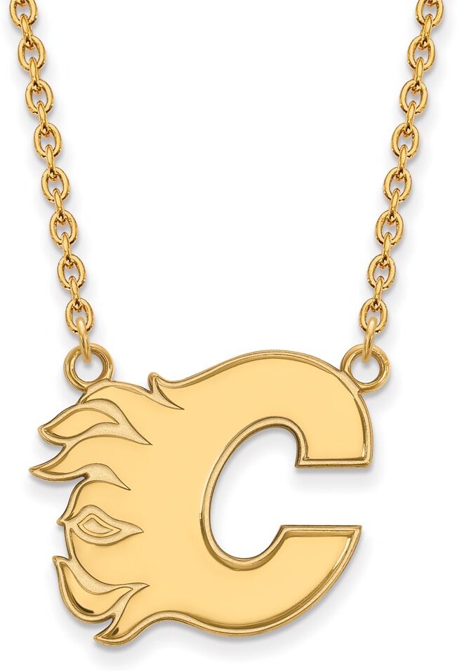 LogoArt 14k Yellow Gold NHL Calgary Flames Large Necklace, 18 Inch