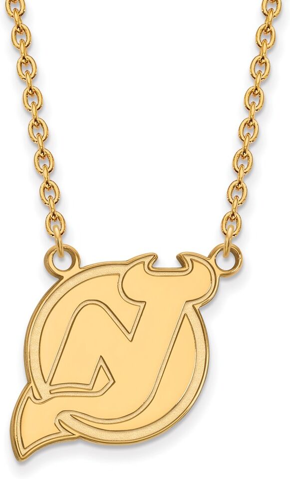 LogoArt 14k Yellow Gold NHL New Jersey Devils Large Necklace, 18 Inch