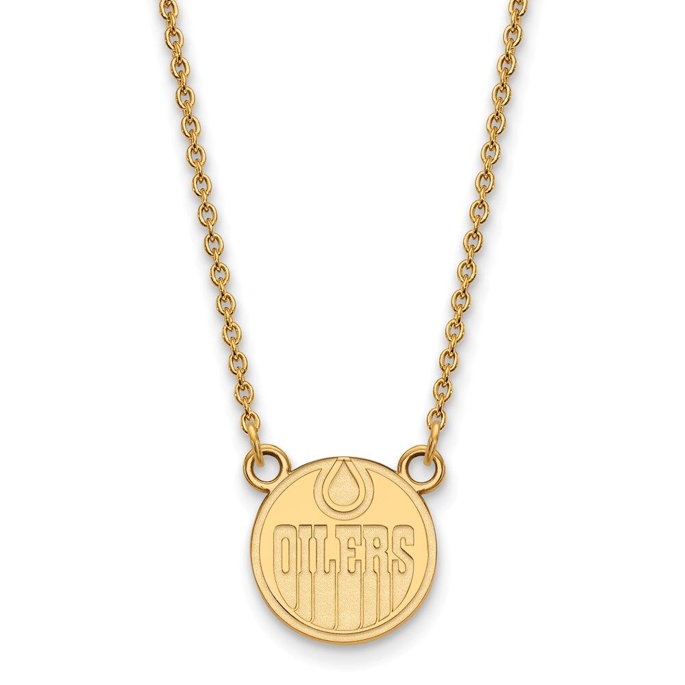 LogoArt SS 14k Yellow Gold Plated NHL Edmonton Oilers Small Necklace, 18 Inch