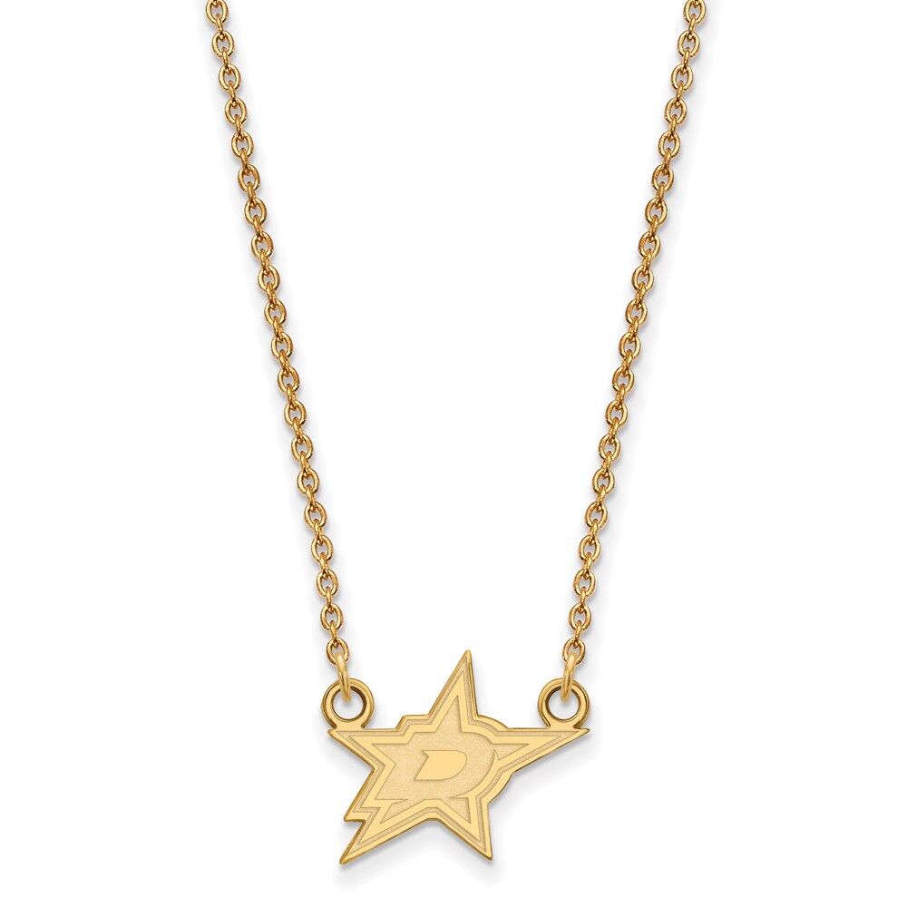 LogoArt SS 14k Yellow Gold Plated NHL Dallas Stars Small Necklace, 18 Inch