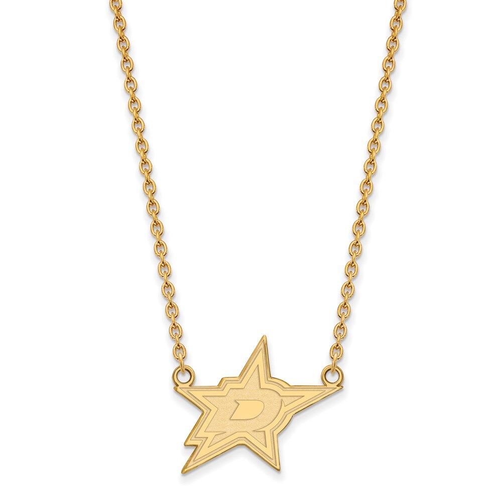 LogoArt SS 14k Yellow Gold Plated NHL Dallas Stars Large Necklace, 18 Inch