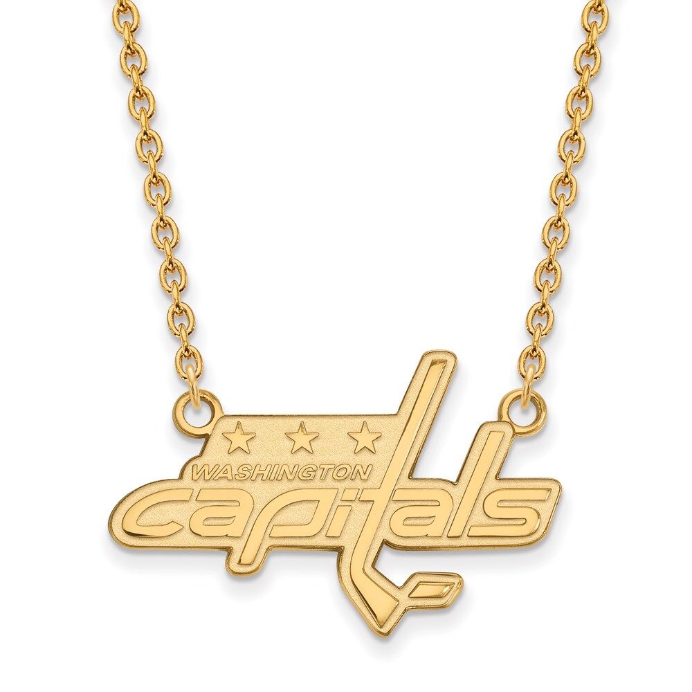 LogoArt SS 14k Yellow Gold Plated NHL Washington Capitals LG Necklace, 18 Inch