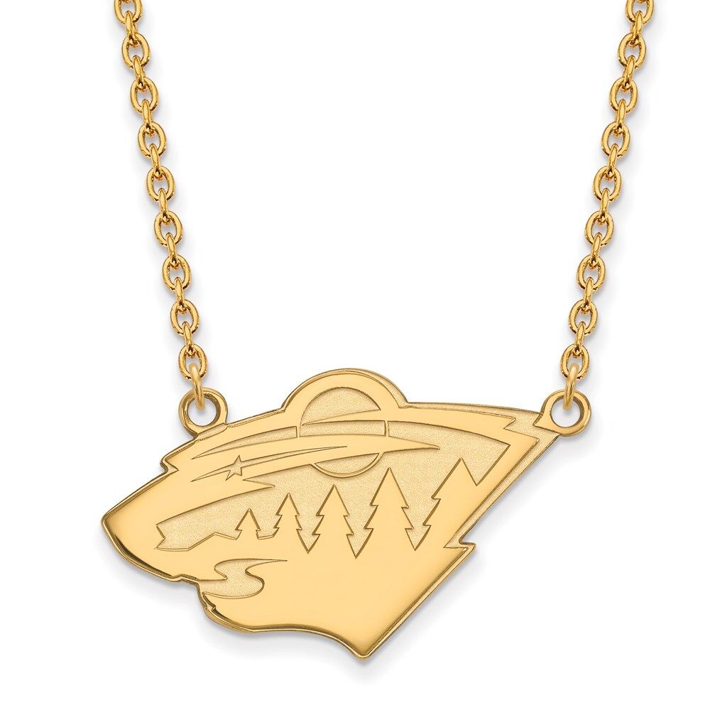 LogoArt SS 14k Yellow Gold Plated NHL Minnesota Wild Large Necklace, 18 Inch