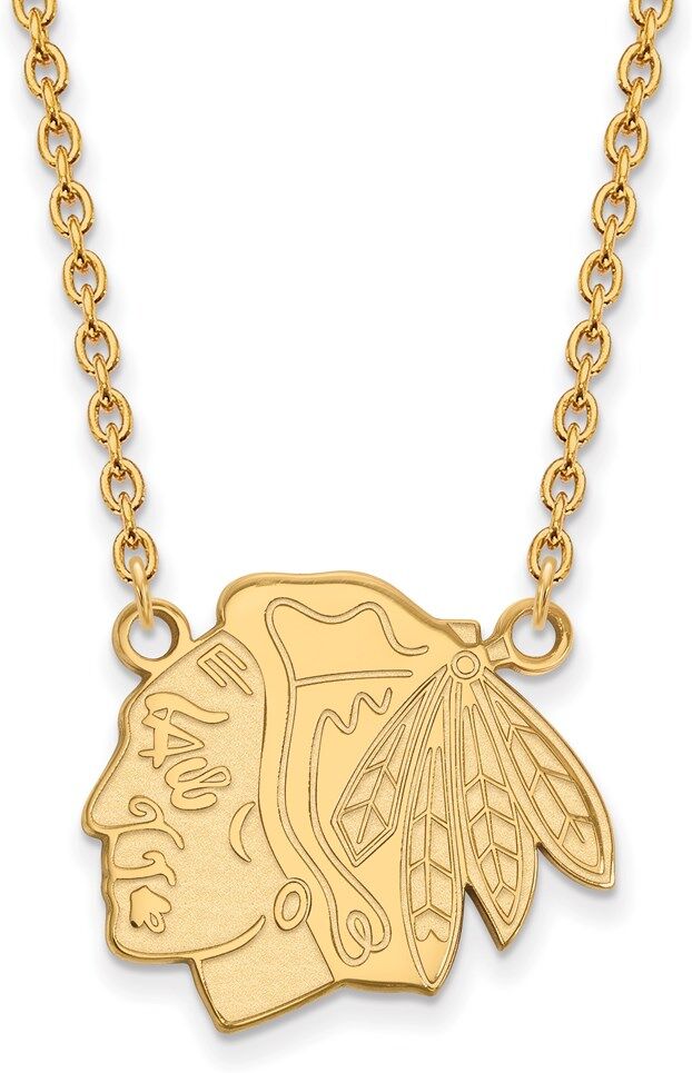 LogoArt SS 14k Yellow Gold Plated NHL Chicago Blackhawks LG Necklace, 18 Inch