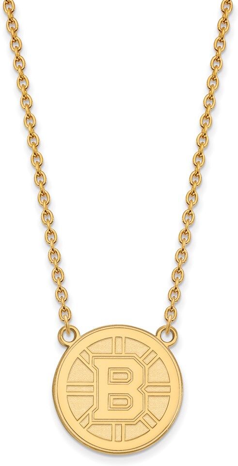 LogoArt SS 14k Yellow Gold Plated NHL Boston Bruins Large Necklace, 18 Inch