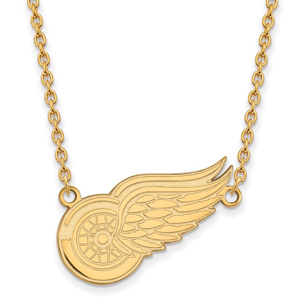 LogoArt SS 14k Yellow Gold Plated NHL Detroit Red Wings LG Necklace, 18 Inch
