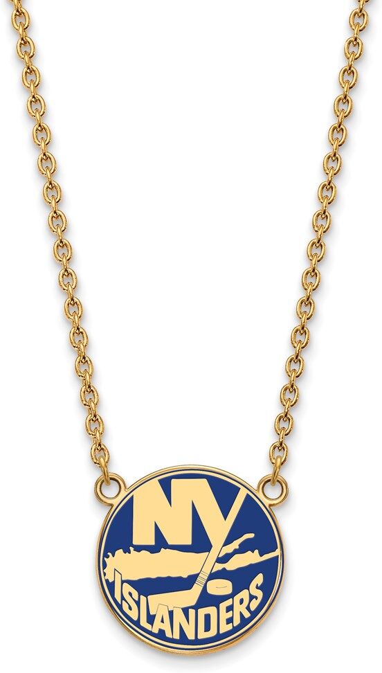 LogoArt SS 14k Yellow Gold Plated NHL NY Islanders LG Enamel Necklace, 18 Inch