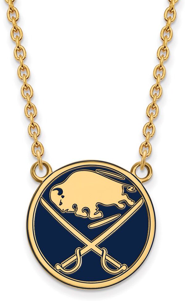 LogoArt SS 14k Yellow Gold Plated NHL Sabres LG Enamel Necklace, 18 Inch