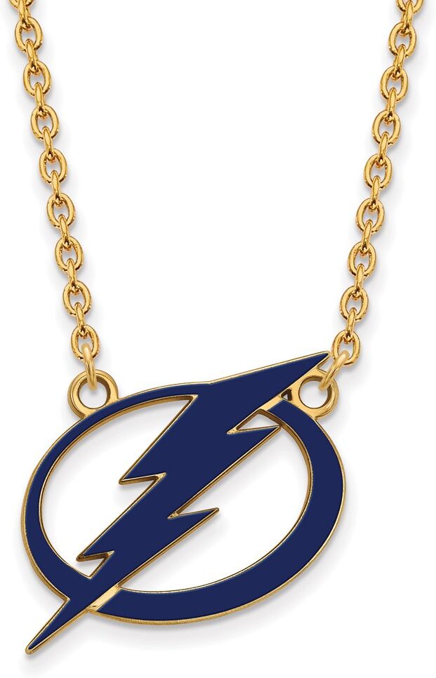 LogoArt SS 14k Yellow Gold Plated NHL Lightning LG Enamel Necklace, 18 Inch