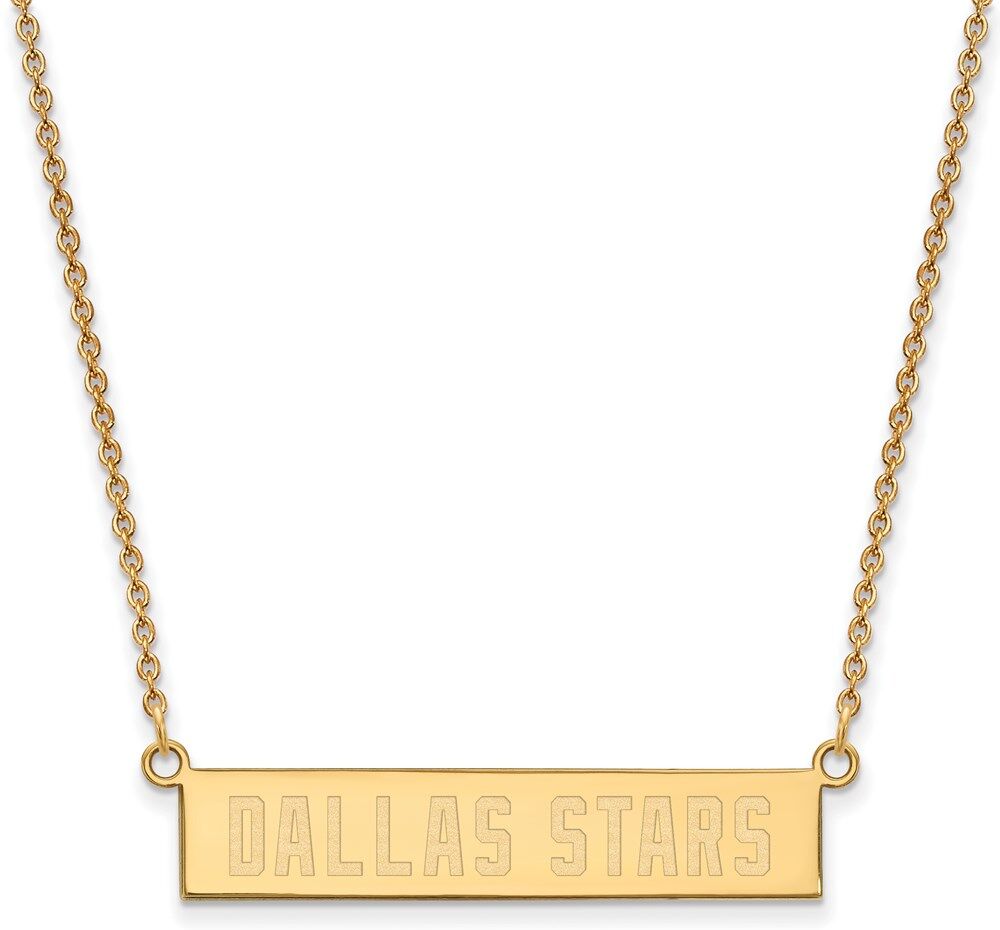 LogoArt SS 14k Yellow Gold Plated NHL Dallas Stars Small Bar Necklace, 18 Inch