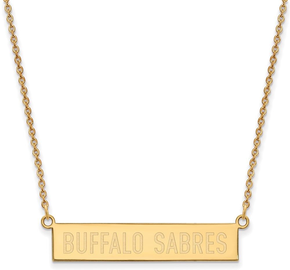 LogoArt SS 14k Yellow Gold Plated NHL Buffalo Sabres SM Bar Necklace, 18 Inch